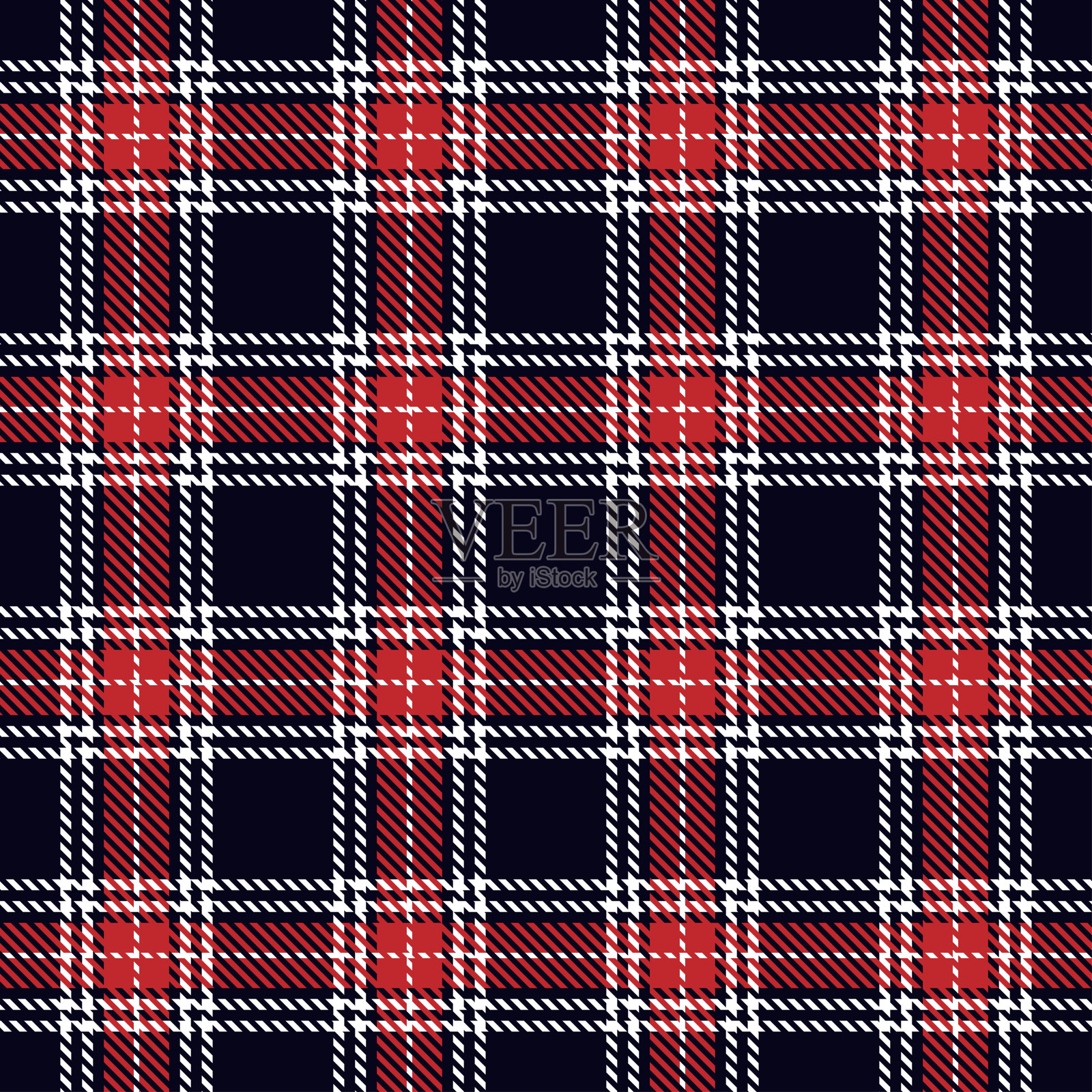 格子呢格子无缝图案蓝红白线织物纹理蓝色背景，苏格兰笼插画图片素材