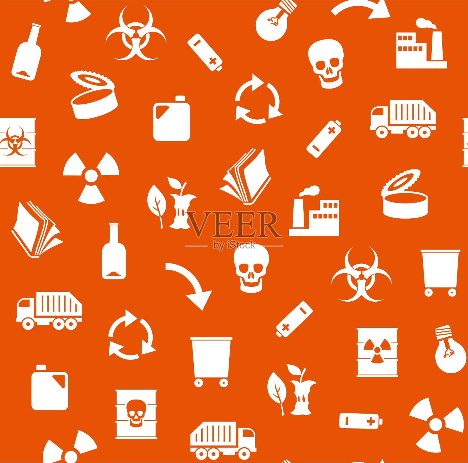 废物，循环利用，无缝模式，橙色，矢量。插画图片素材