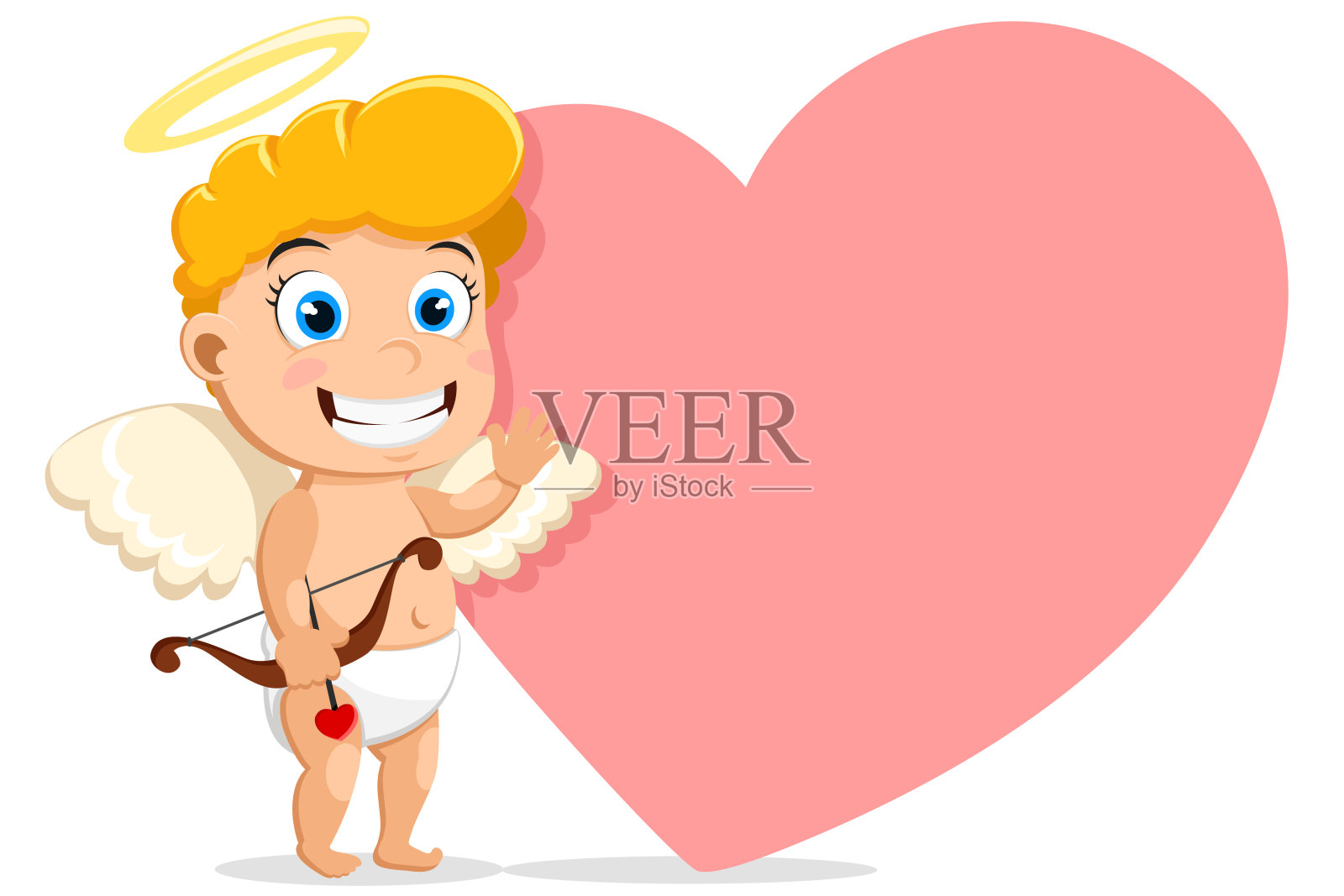 爱神站着，微笑着，copyspace心，情人节插画图片素材