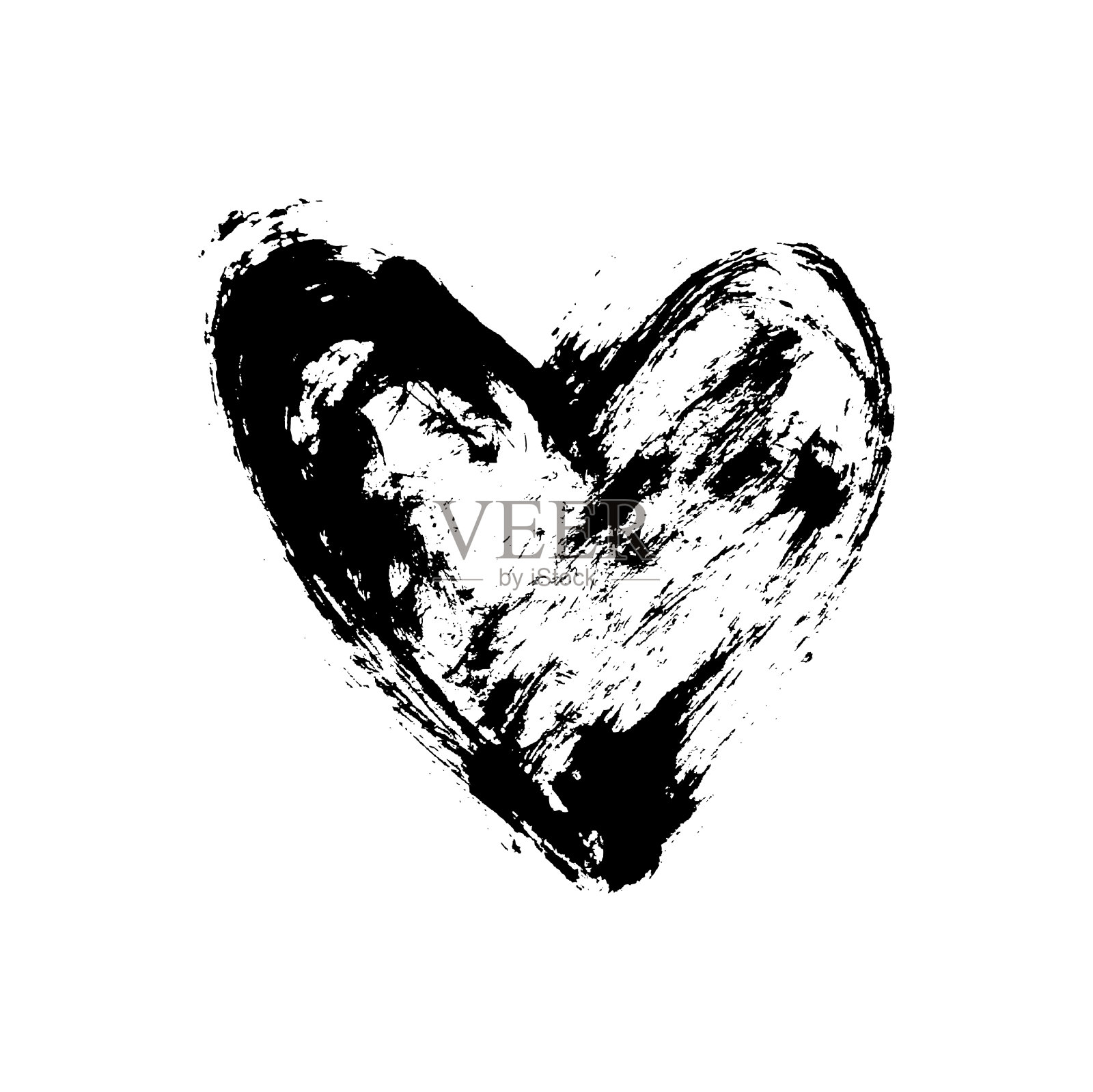 手绘笔刷绘制心形设计元素。情人节矢量插图。爱情象征为情人节卡片、横幅。痛苦纹理。在白色背景上隔离插画图片素材