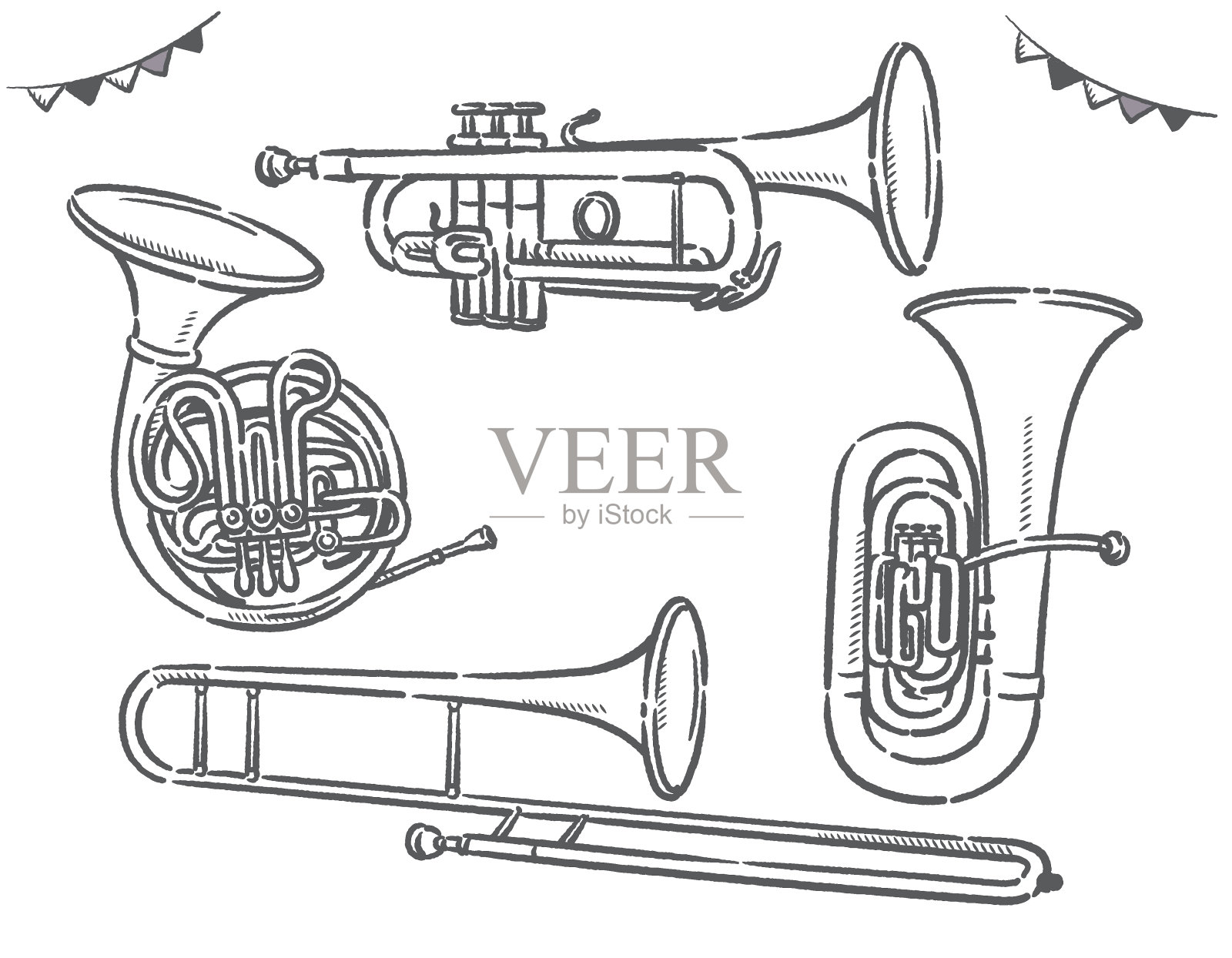 小号、大号、长号、圆号。铜套插画图片素材