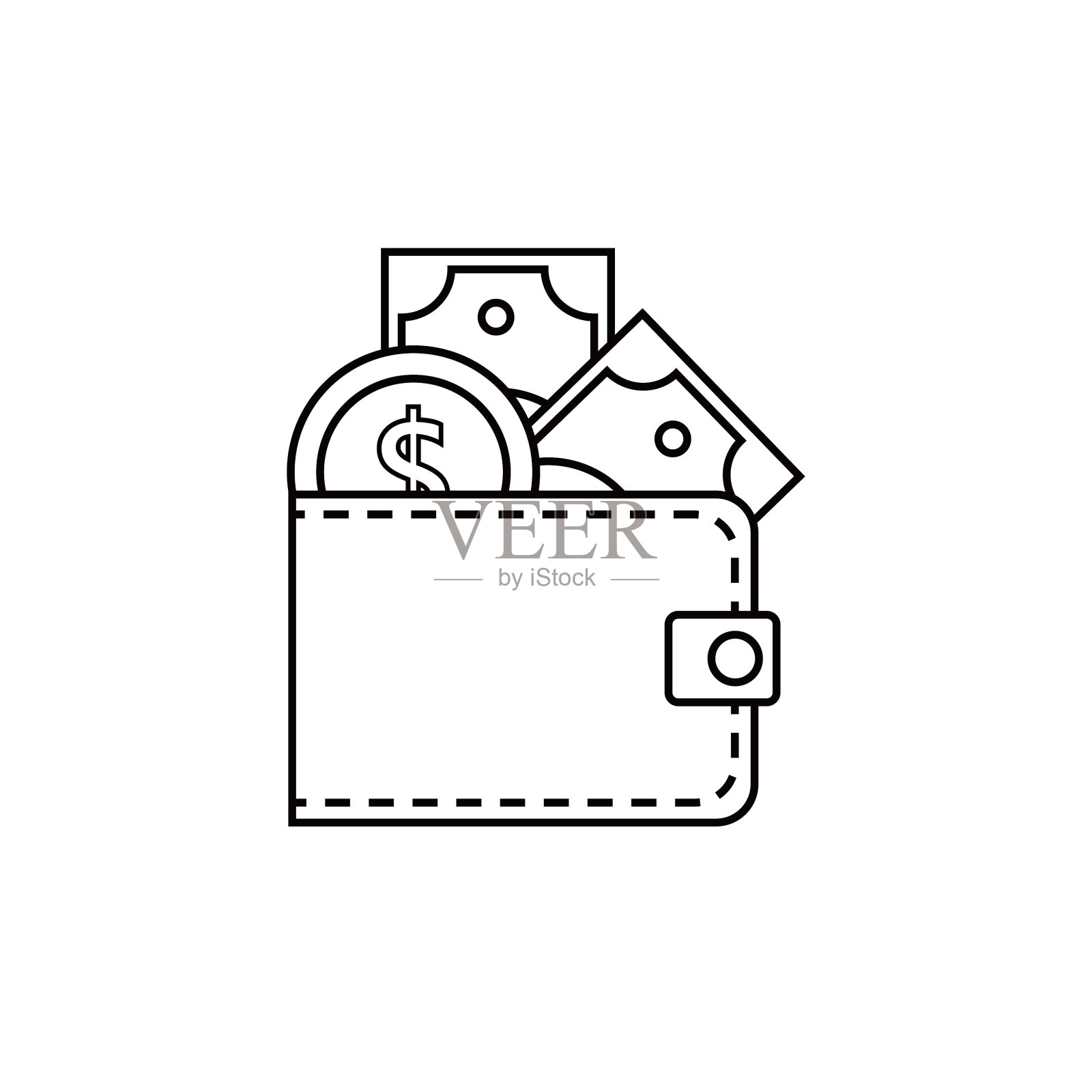 装有纸币和硬币的钱包。向量现金线图标插画图片素材