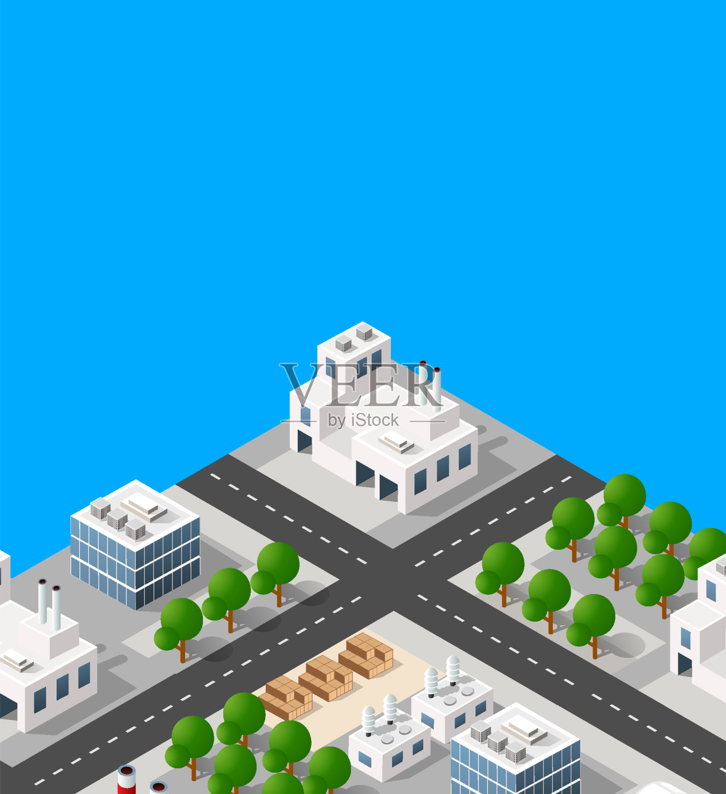 工业物体的景观工厂，工厂，停车场插画图片素材