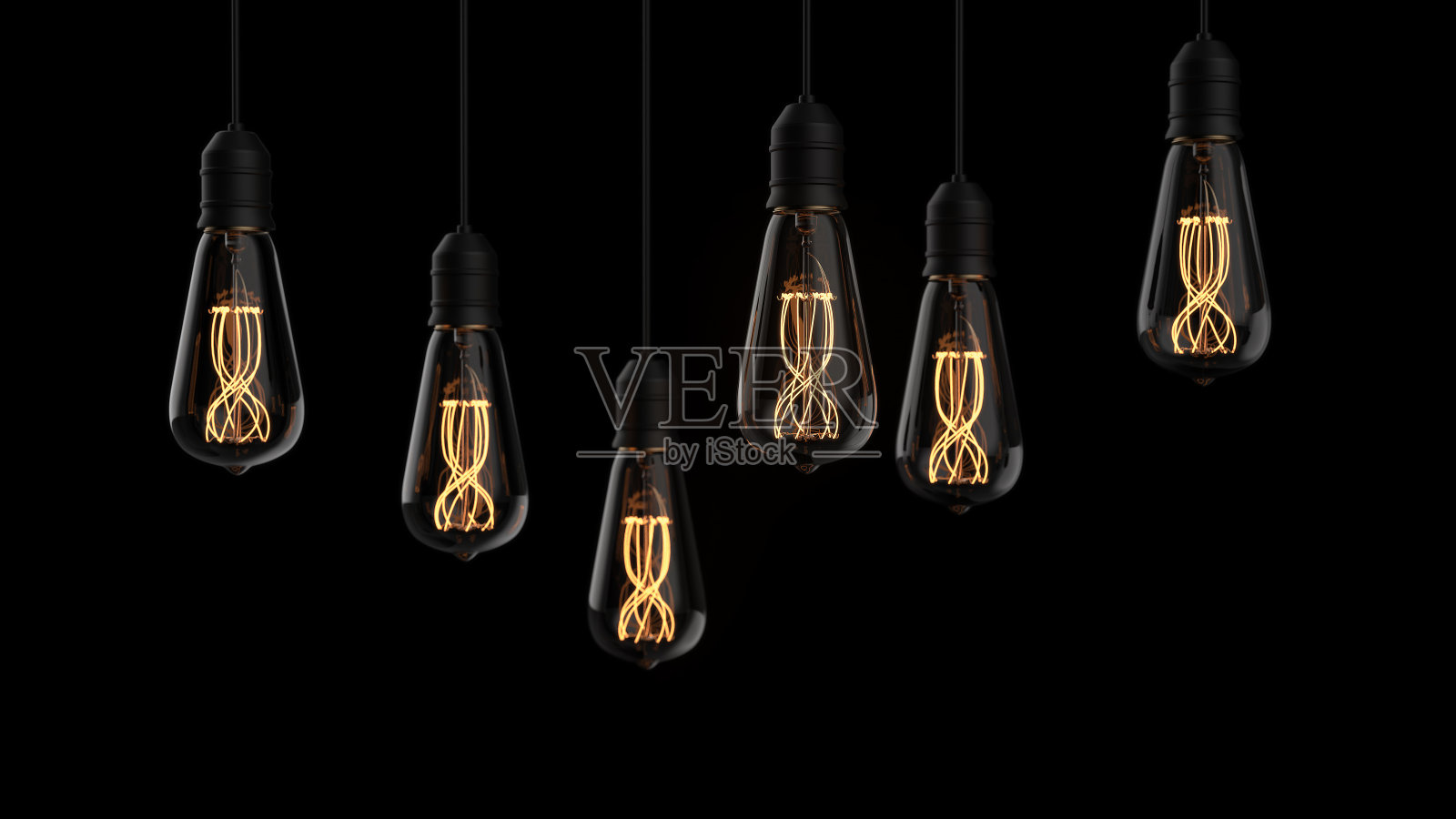 3D插图灯泡在简单的黑色背景照片摄影图片