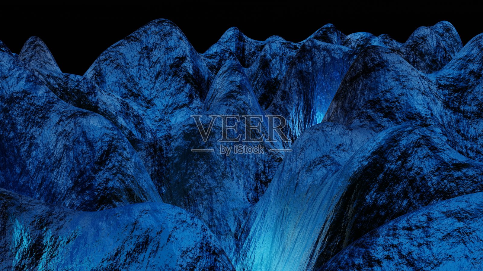 黑色背景上的深蓝色火星景观照片摄影图片