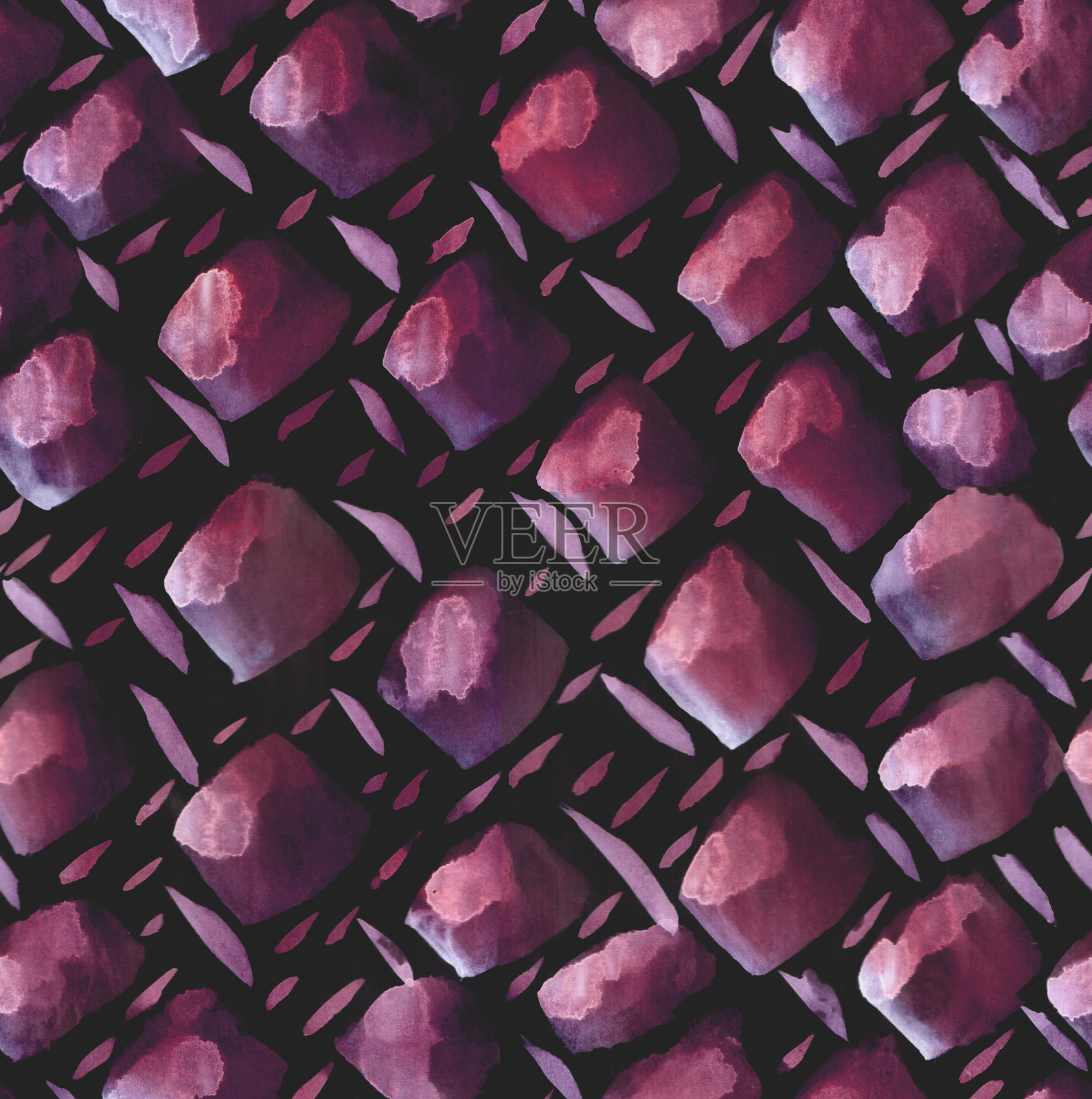 水彩笔触图案。黑色背景上的蓝色。抽象的手工制作的斑点。彩色图像。模式,壁纸,点缀。插画图片素材