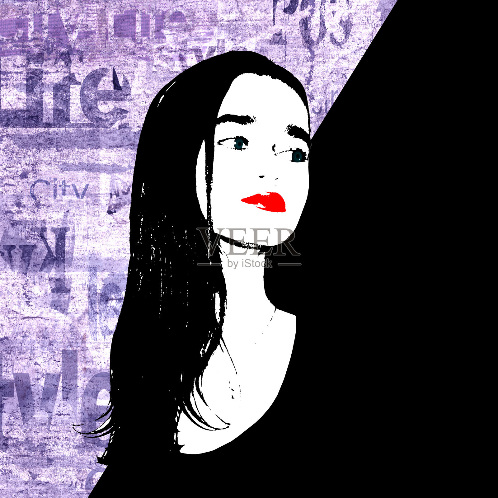 混合媒体。当代艺术时尚女性肖像。美丽的女性的脸插画图片素材