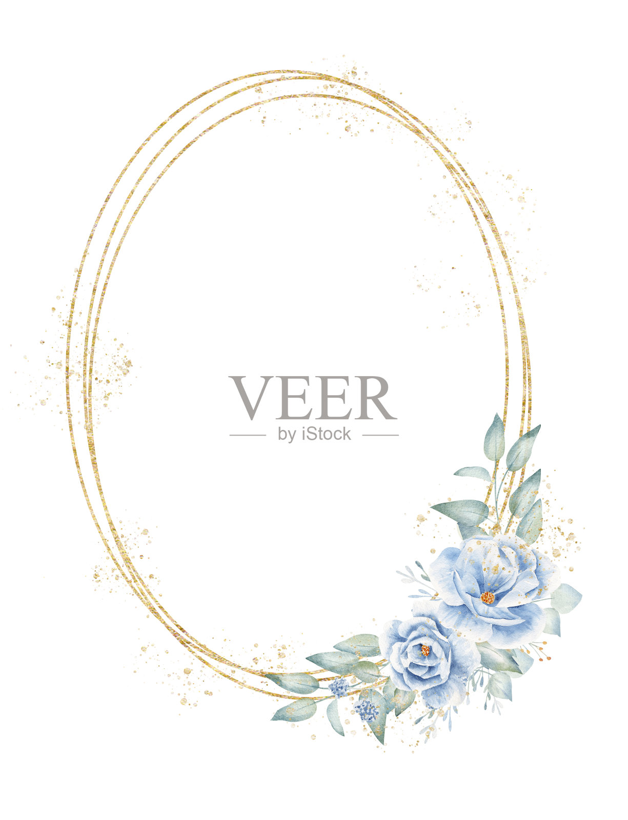 三椭圆形花卉边框手绘栅格插图插画图片素材