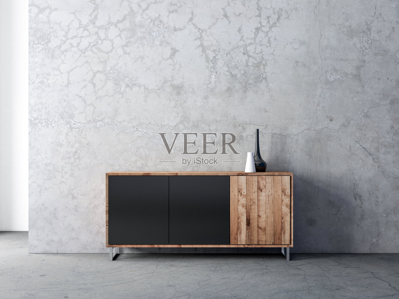 现代黑色木制橱柜模型在空客厅照片摄影图片