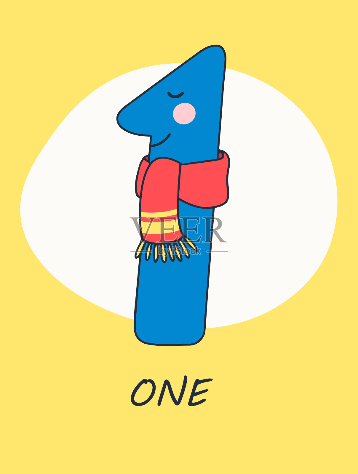 五颜六色的有趣的数字给孩子们。这个数是1。设计元素图片