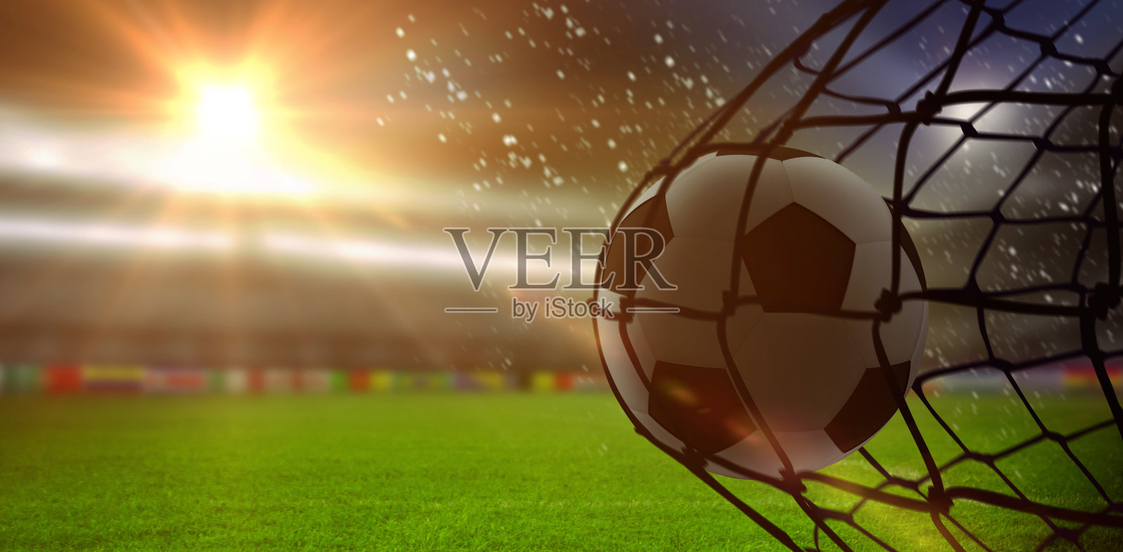 足球击中球网背面的合成图像照片摄影图片