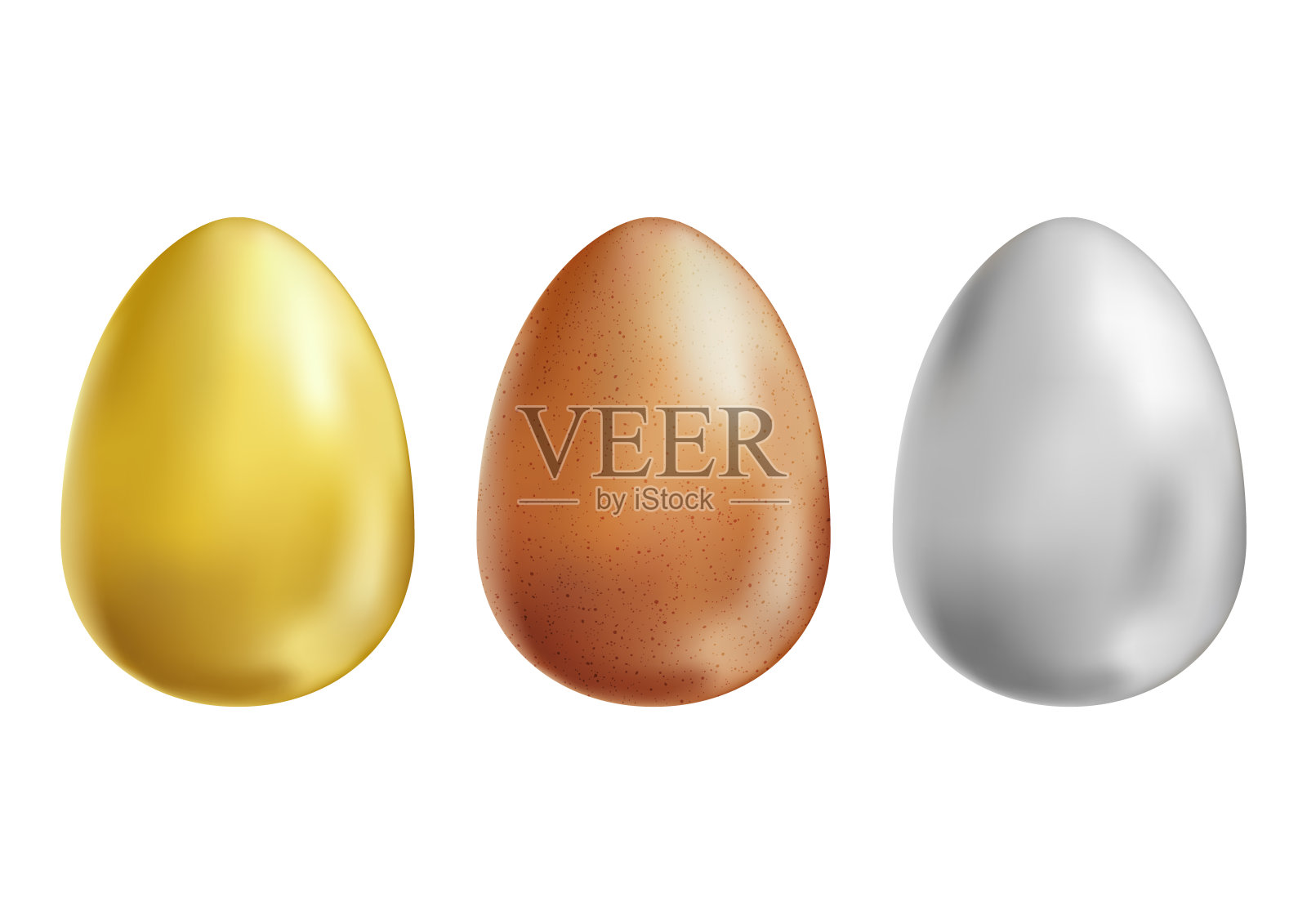 金色、白色和棕色的鸡蛋放在白色的背景上插画图片素材