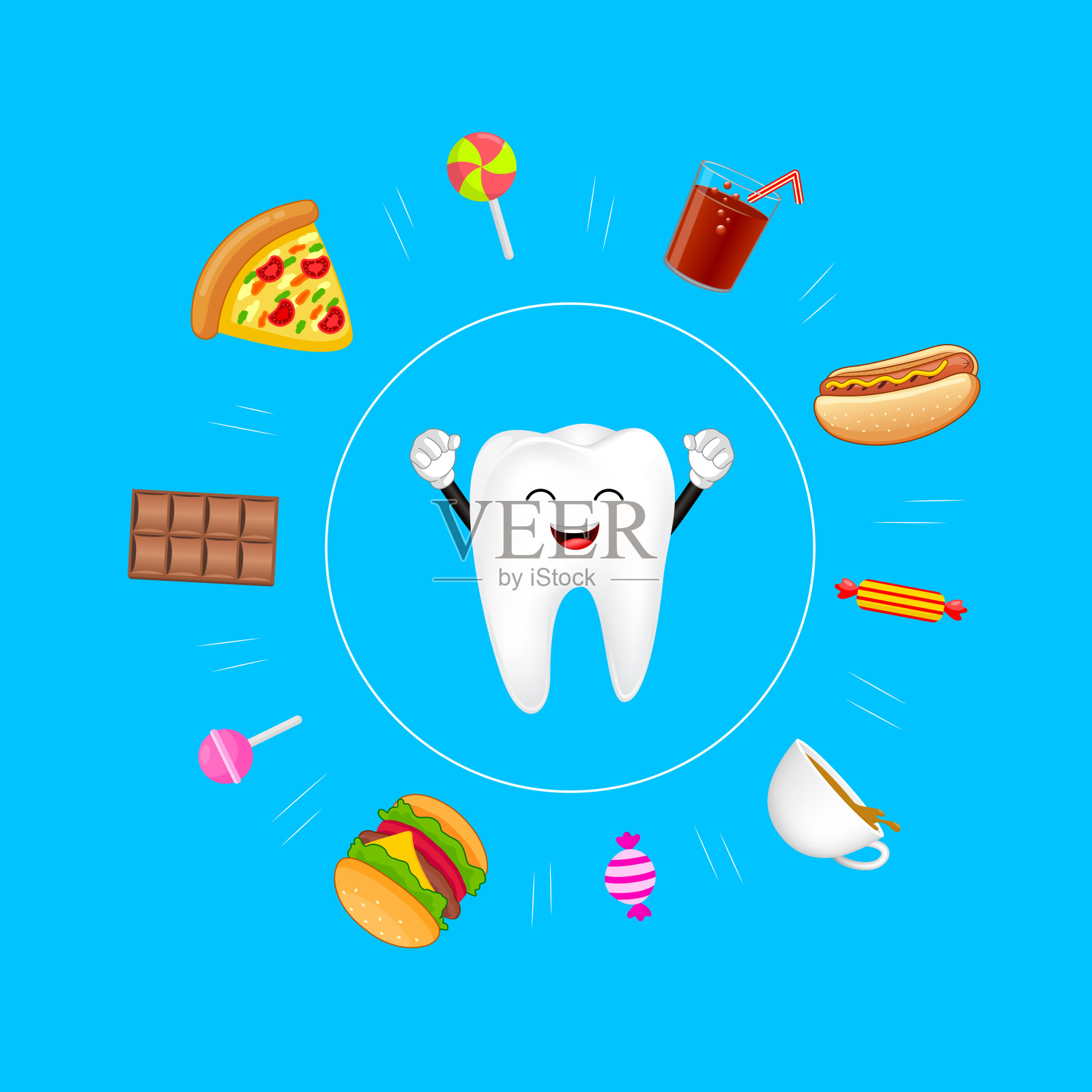 可爱的卡通牙齿保护甜食。插画图片素材