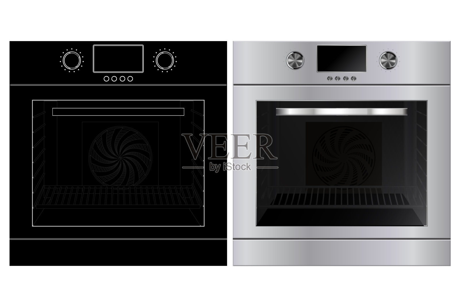 烘箱。三维模型和黑色轮廓技术图纸插画图片素材