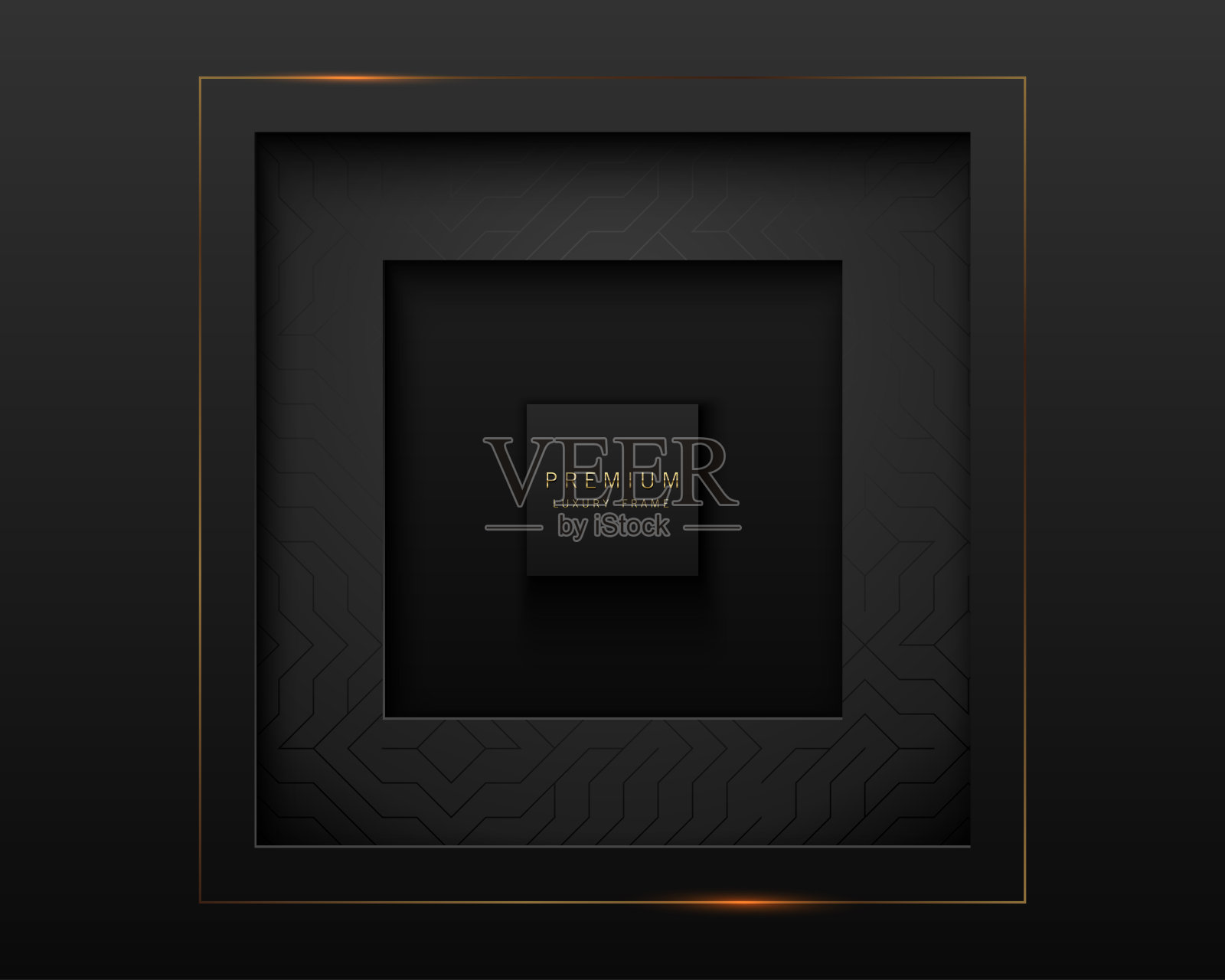 向量黑色抽象方形剪纸豪华框架。优质标签深色设计背景与几何图案元素。金色的线框。剪纸的边界插画图片素材