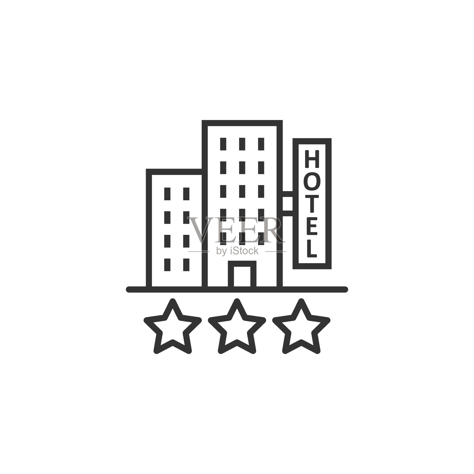 酒店3星级标志图标在扁平风格。客栈建设矢量插图在白色孤立的背景。旅舍客房经营理念。图标素材