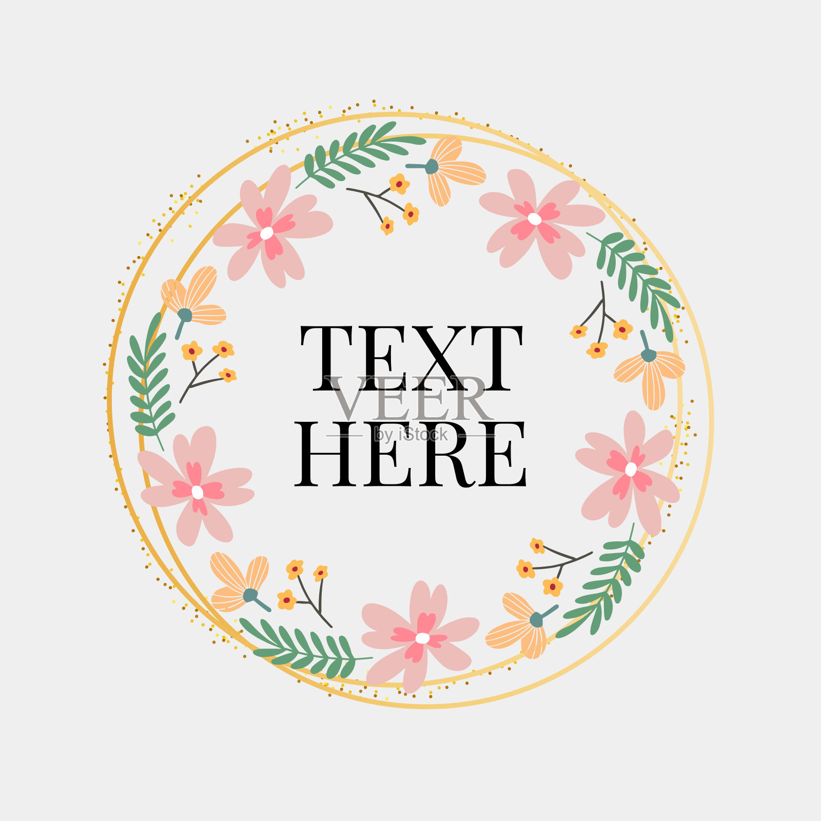 花卉帧集合。一套可爱的复古花安排了一个花环的形状完美的婚礼邀请和生日贺卡插画图片素材