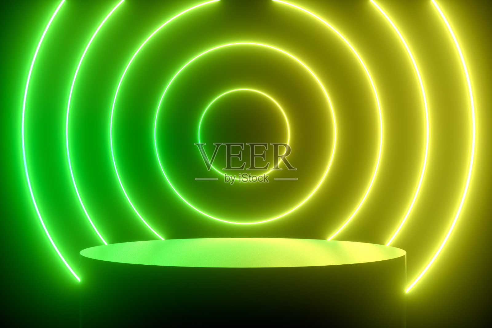 紫外氖激光发光线，抽象3D背景与空产品架，平台照片摄影图片