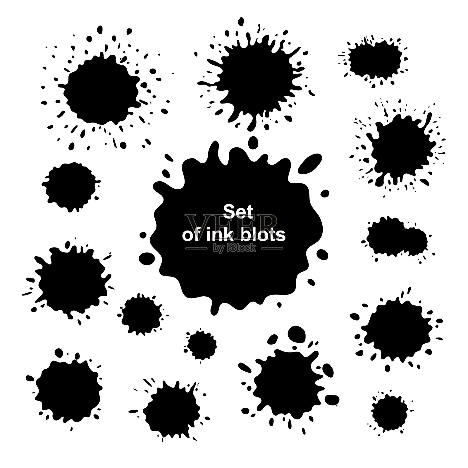 一套黑色墨水和颜料飞溅。插画图片素材