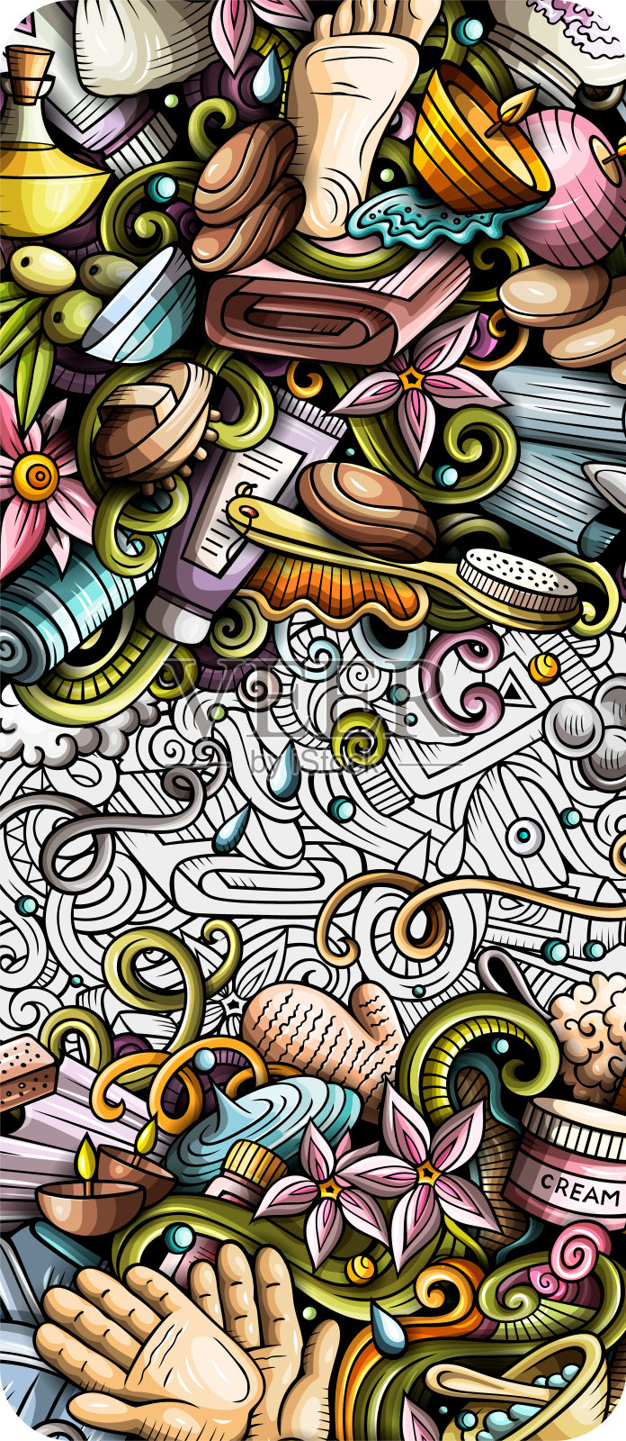 按摩手绘涂鸦横幅。卡通详细的插图。插画图片素材