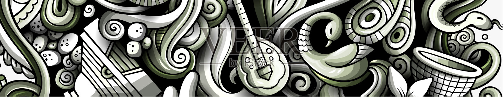 印度手绘涂鸦横幅。卡通详细的传单。插画图片素材