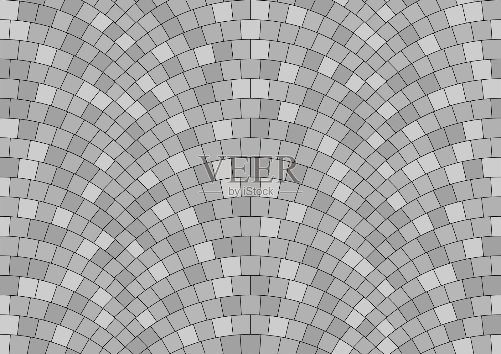 无缝灰色纹理的径向街道铺装。重复圆形图案的灰色鹅卵石石头的背景插画图片素材