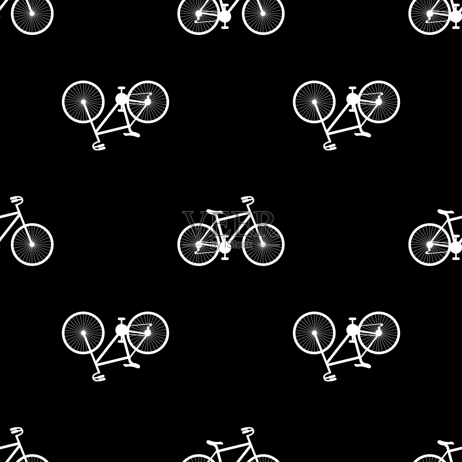 纹理与自行车象形图。自行车无缝的背景。黑色的自行车剪影设计元素图片