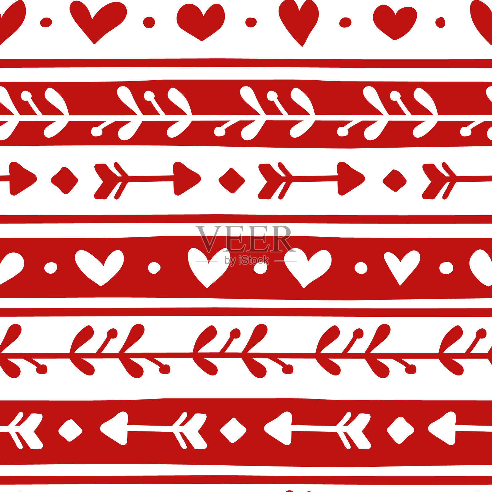 无缝模式与手绘元素为情人节。可爱的设计，织物，包装，墙纸插画图片素材