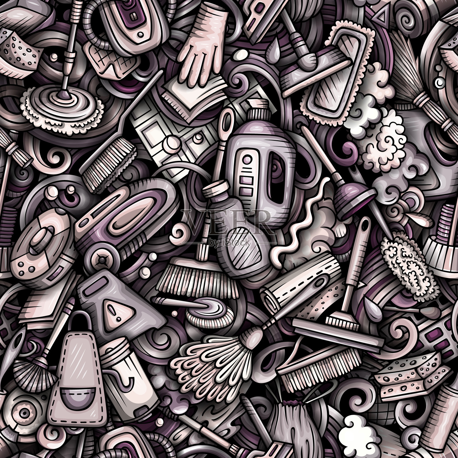 卡通可爱涂鸦手绘清洁无缝图案插画图片素材