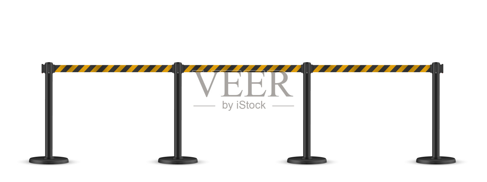 可伸缩的支柱。便携式带障碍。条纹黑黄击剑带。插画图片素材