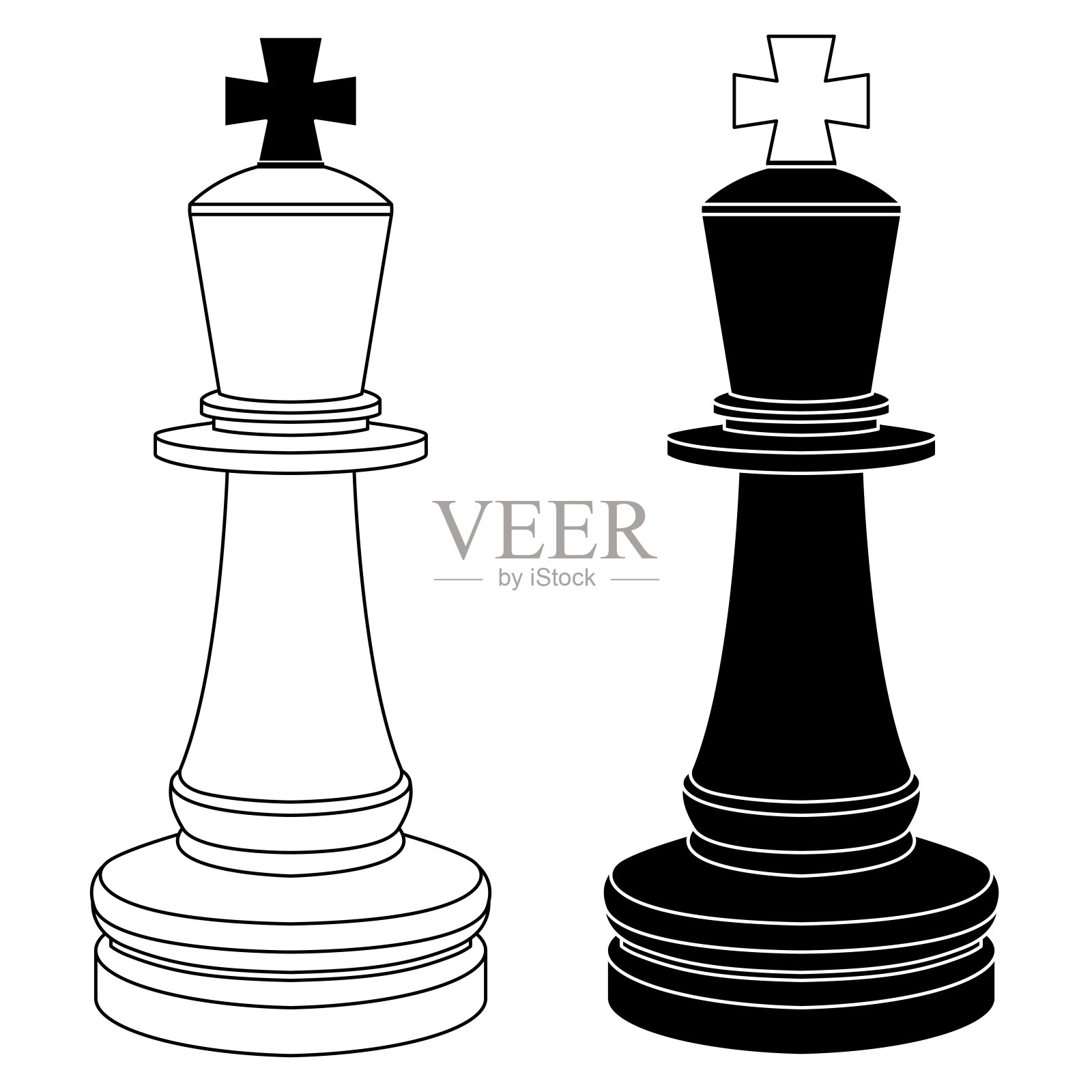 国王的棋子。黑色和白色的大纲图插画图片素材