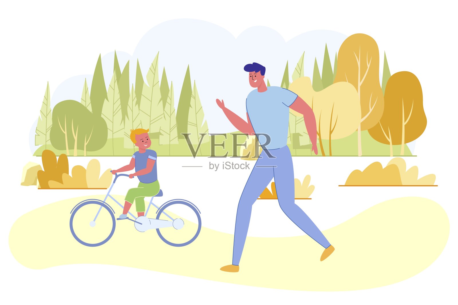 父亲和儿子一起在公园里锻炼，家庭。设计元素图片