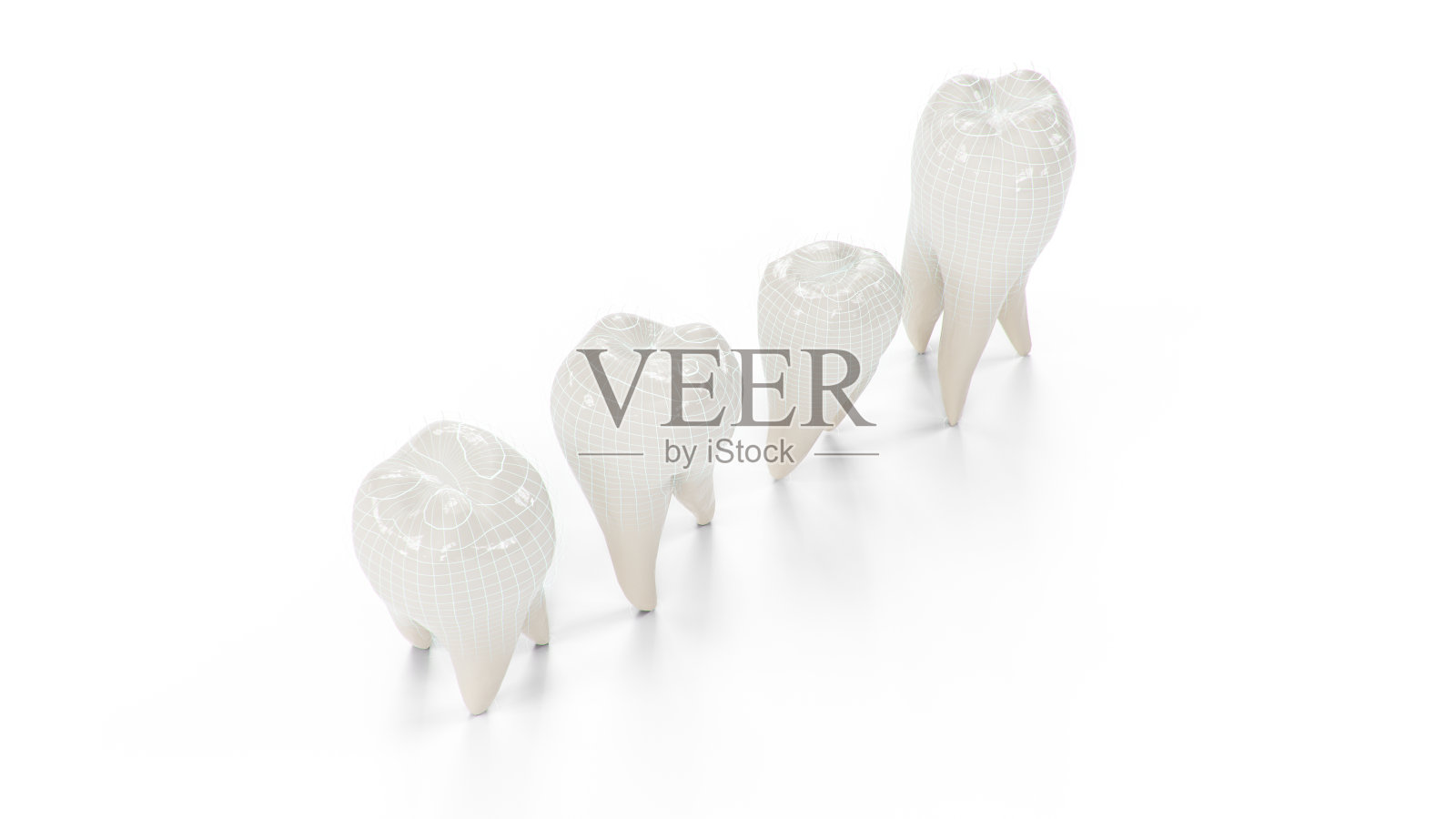 健康保护牙齿孤立在白色背景。的牙齿。刷牙的概念，护理和预防蛀牙。口腔护理牙齿美白，3d插图照片摄影图片