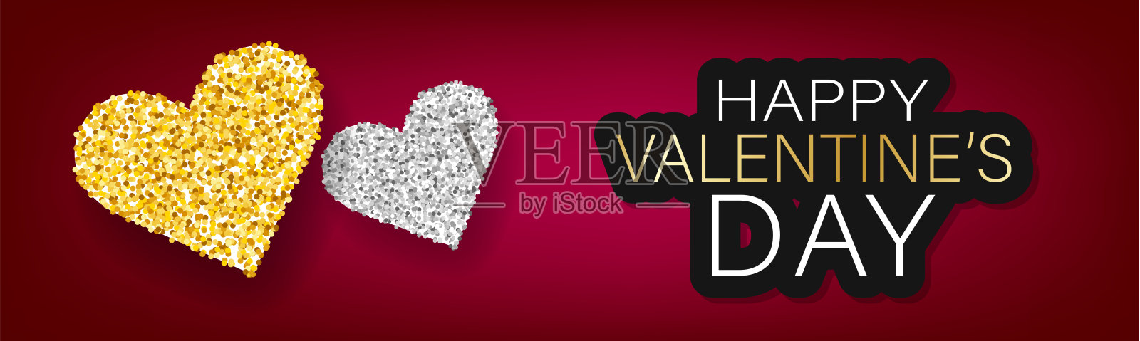情人节横幅背景与闪闪发光的心。爱的设计理念。浪漫的网站标题或促销优惠。矢量插图。插画图片素材