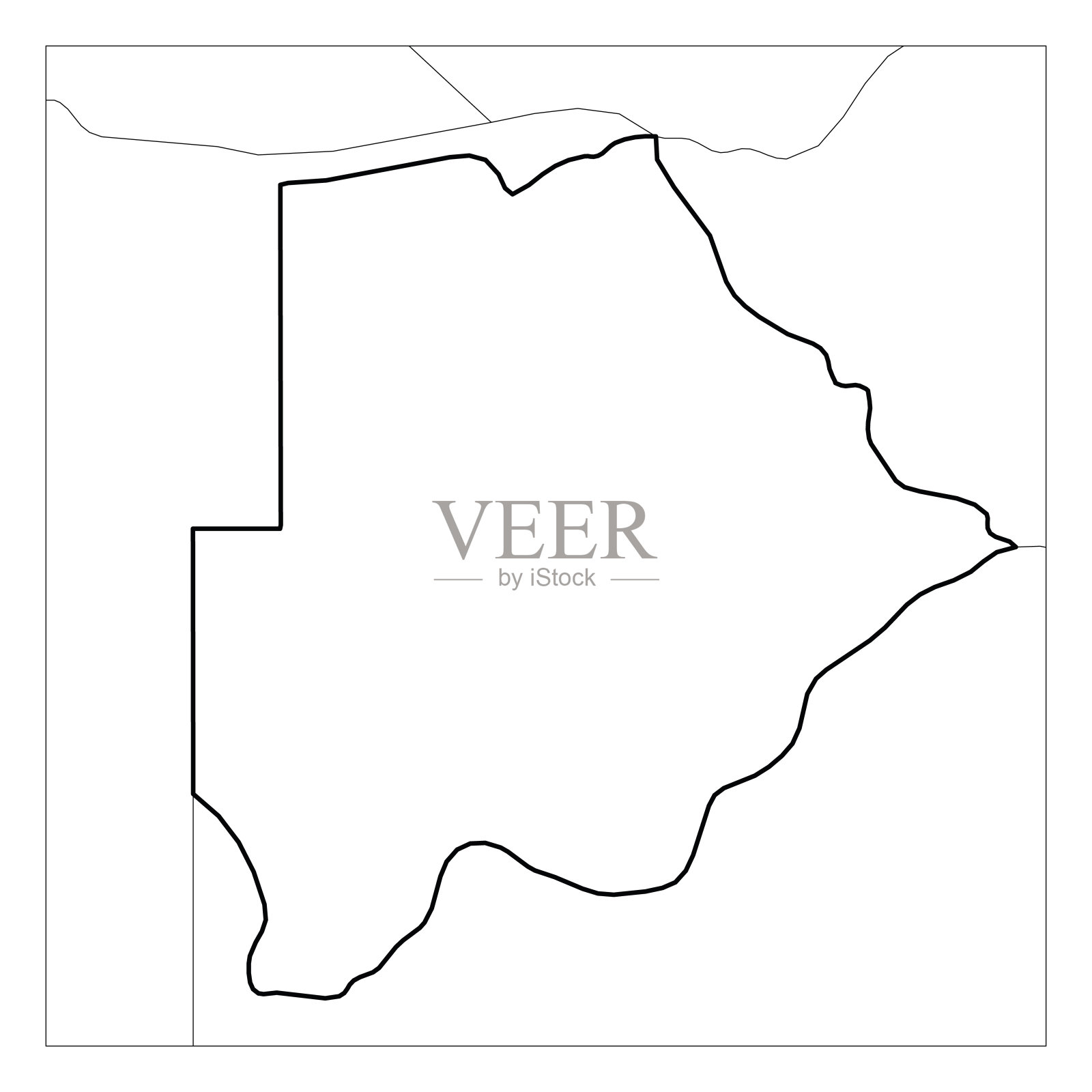 博茨瓦纳地图以黑色粗线标出邻国的轮廓插画图片素材