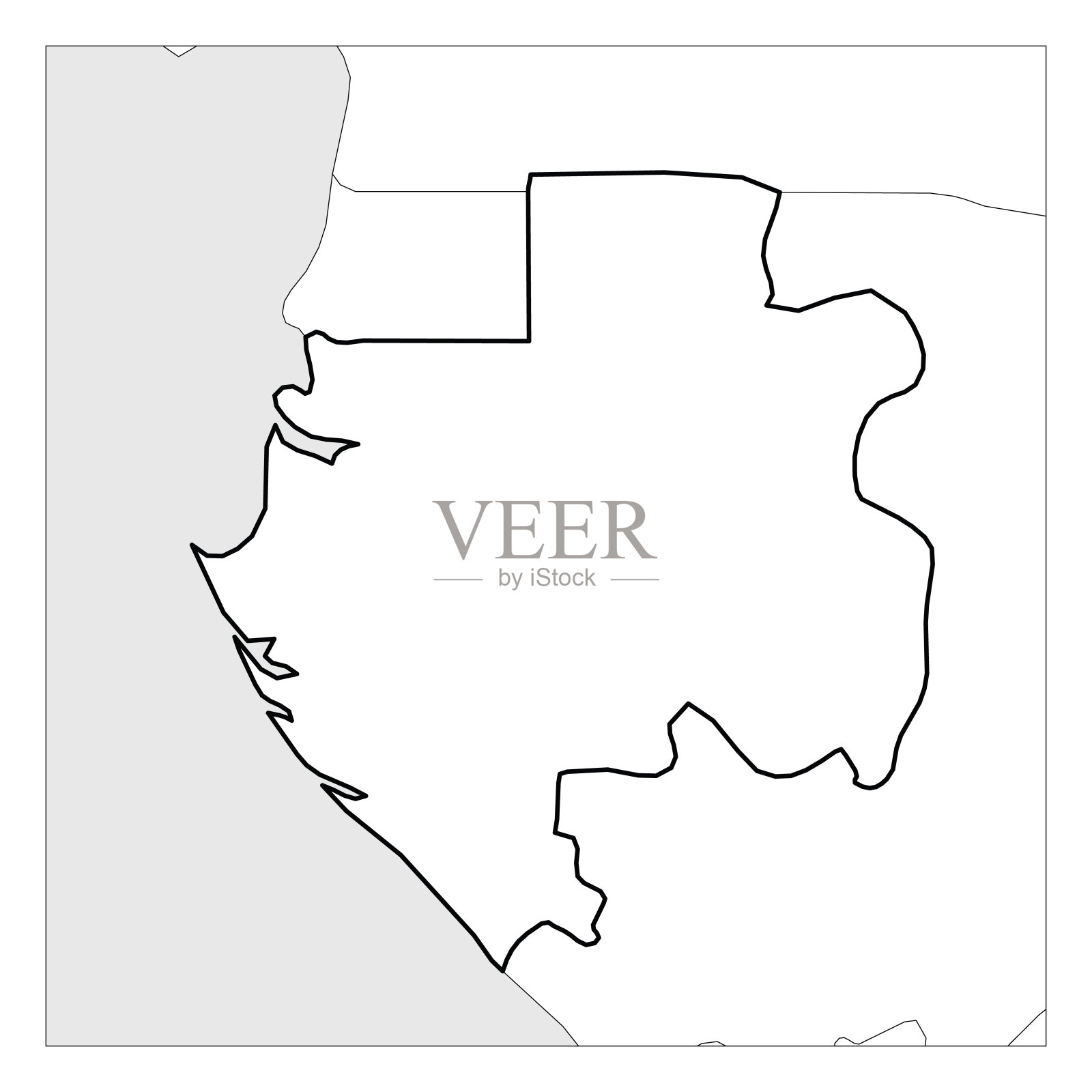 加蓬地图以黑色粗线标出邻国的轮廓插画图片素材