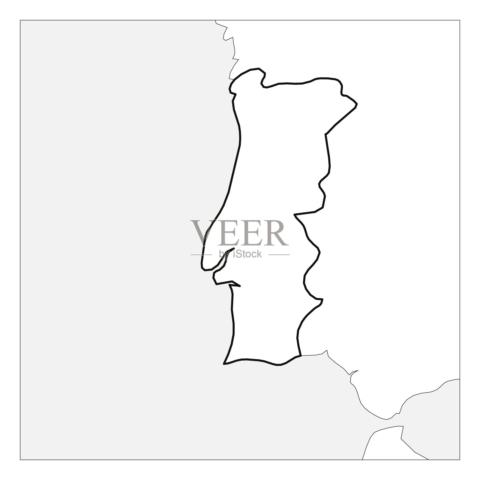 葡萄牙地图以黑色粗线标出邻国的轮廓插画图片素材