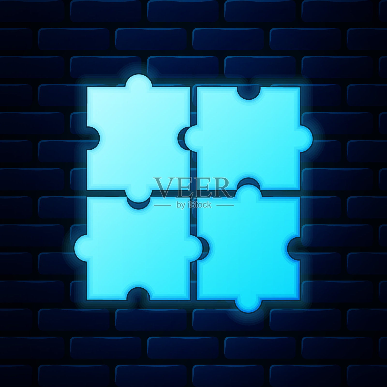 一块拼图图标孤立在砖墙背景上。商业，营销，财务，模板，布局，信息图，互联网概念。矢量图插画图片素材