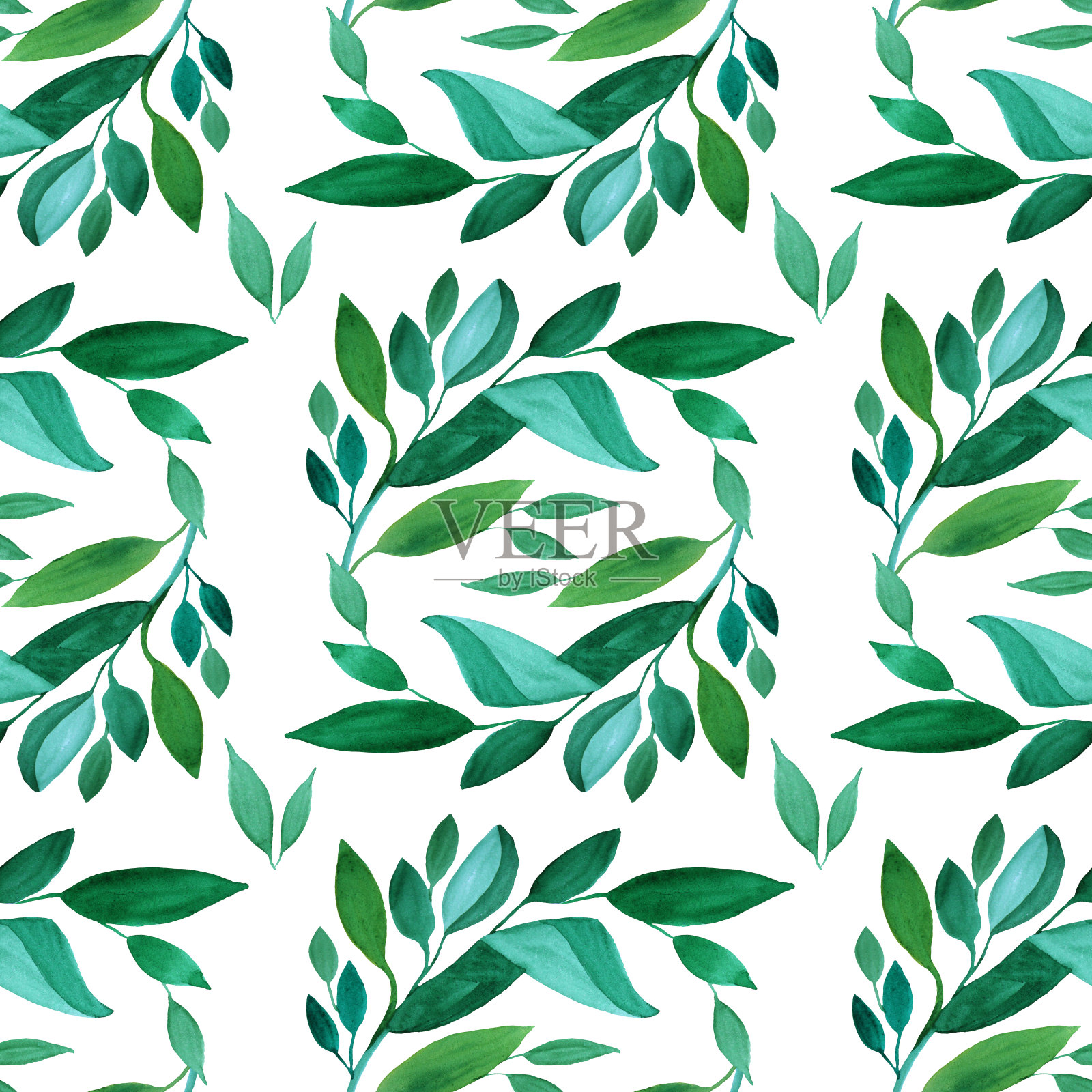 绿色水彩叶子创意背景无缝图案插画图片素材