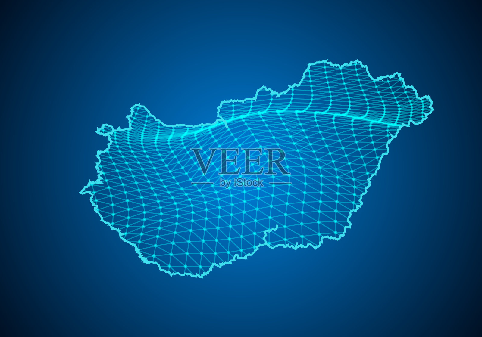 匈牙利粒子、点和线的抽象数字地图。多边形网络业务。线框景观背景。大数据，3d未来。全球网络连接。插画图片素材