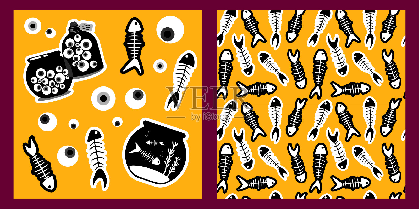 两个模板贴纸骷髅和眼球插画图片素材