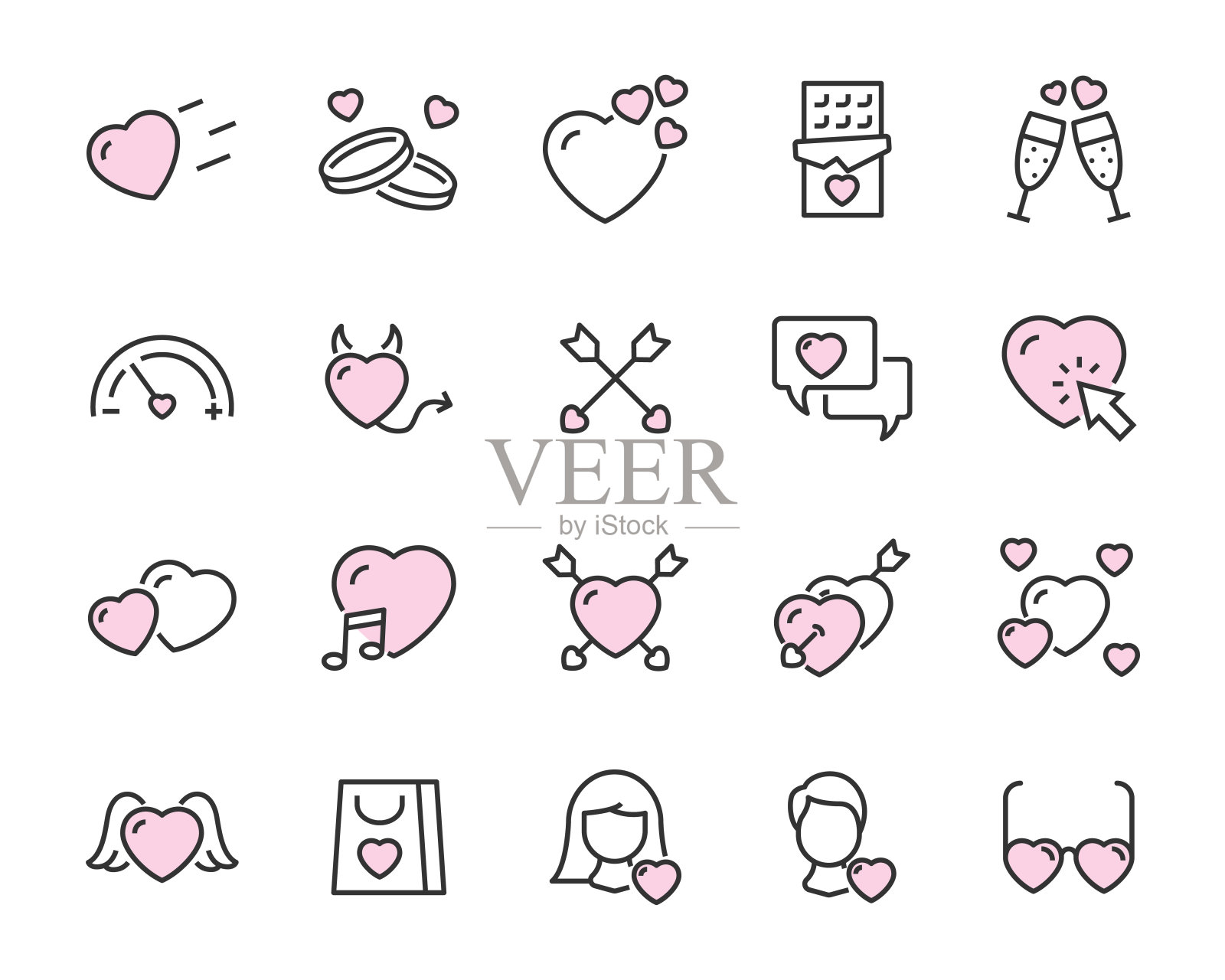 一组心形图标，爱，浪漫，关系图标素材