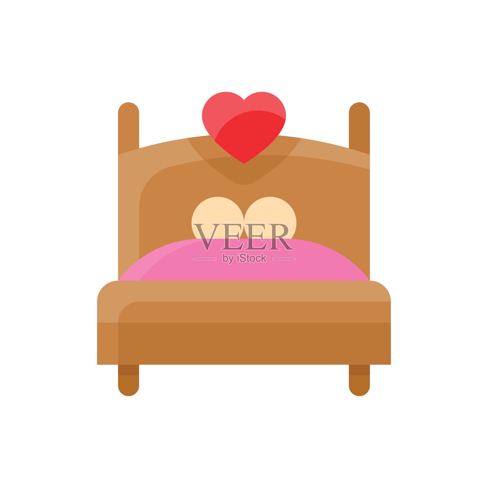 情人节相关的爱情和浪漫的夫妇睡在床矢量平面设计插画图片素材