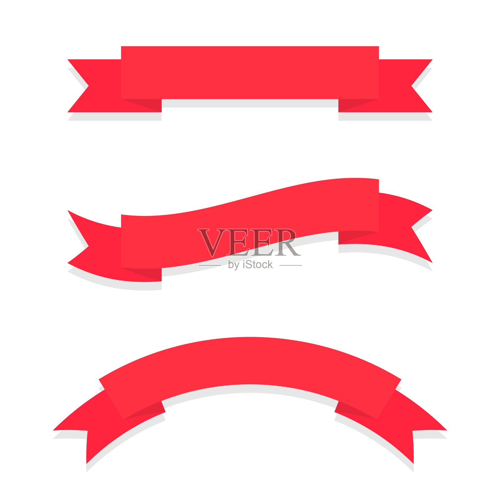 平面风格的空白缎带横幅图标形状设置。旗帜标志标志标志。矢量插图形象。孤立在白色背景上。装饰图形模板元素。图标素材