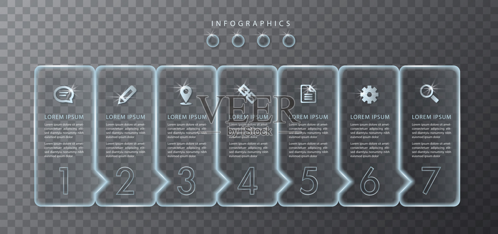 矢量信息图设计UI模板透明玻璃标签和图标插画图片素材