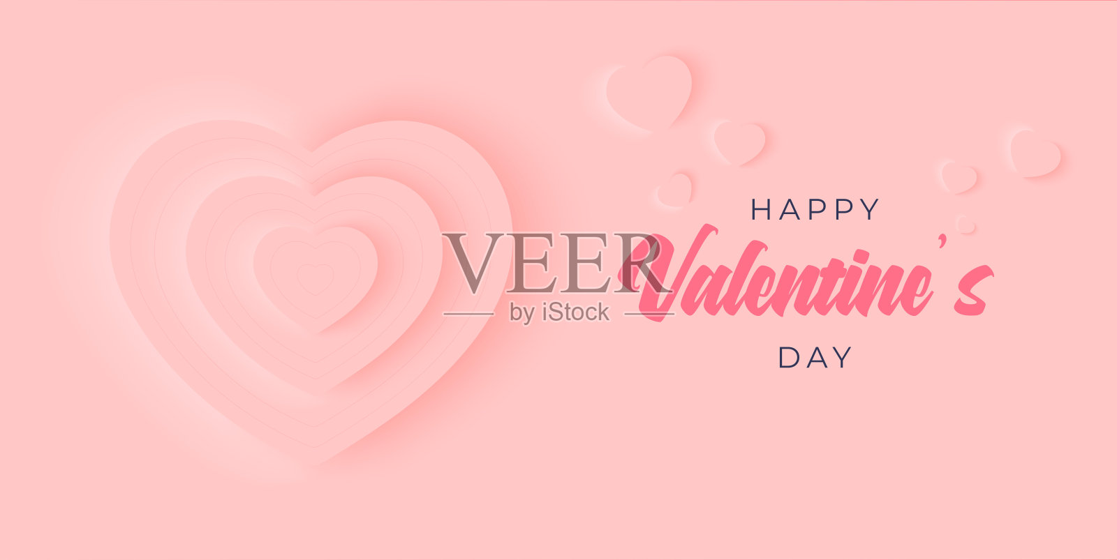 情人节快乐背景在等距矢量设计。美丽的节日布局心形爱情蛋糕和气球。浪漫问候网页横幅布局模板。插画图片素材