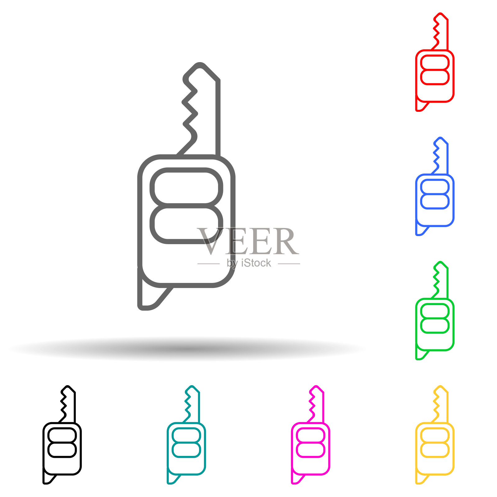 车键多色风格图标。简单的细线，轮廓向量的汽车服务和维修零件的ui和ux图标，网站或移动应用程序图标素材