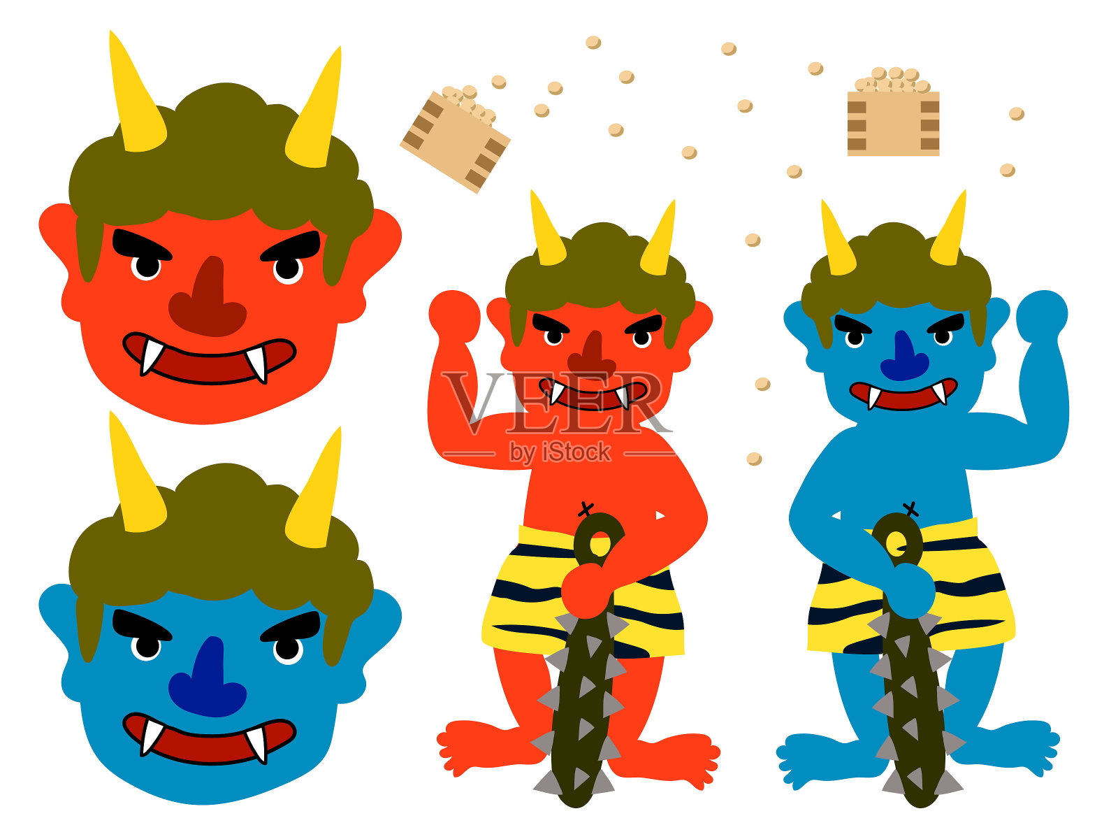 红魔蓝魔插画图片素材