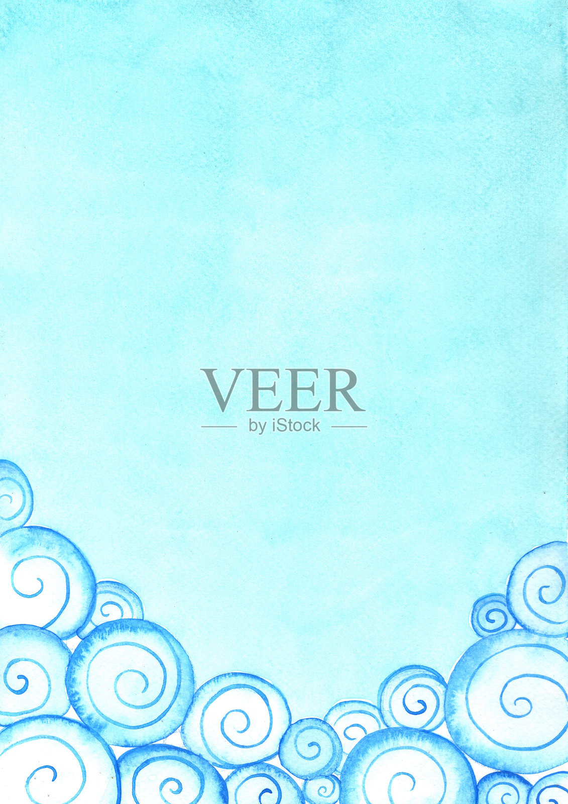 云边和蓝天水彩手画在中国艺术风格。插画图片素材