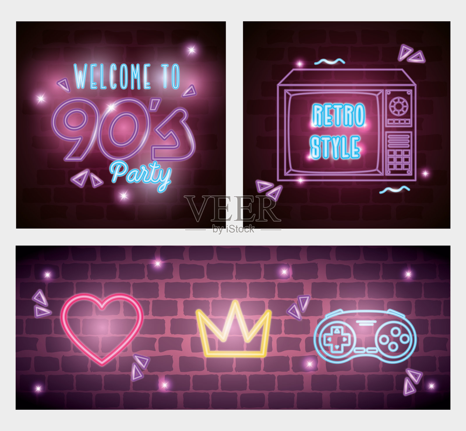 集标签复古风格霓虹灯插画图片素材